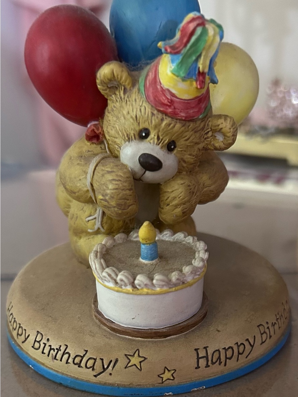 Gund White Teddy Bear Figurine Base with Black Stamp